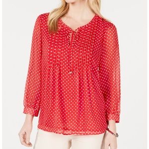 Tommy Hilfiger Red White Polka Dot Blouse Keyhole Neckline XXL New Without Tags